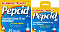 Pepcid AC Max Strength Tablets, 20mg Famotidine, 50 ct and 8 ct | Heartburn Relief, OTC Medicine, Prevents & Relieves Heartburn & Acid Reflux, Due to Acid Indigestion, Fast-Acting