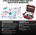 NANUK 904 Waterproof First Aid Kit 110pcs – Durable, Pre-Stocked First Aid Emergency Kit with Bandages, Tick Removal Tool, and More – Dustproof, Impact-Resistant, Floats (10.2" x 7.9" x 4.5") – Red