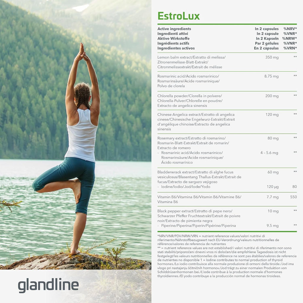 Female Estrogens - Iodine, Chlorella, Vitamin B6, Rosemary, Melissa - Menopause - 120 Capsules for 60 Days - Natural Product that Balances Estrogen Levels - Estrolux Sensilab
