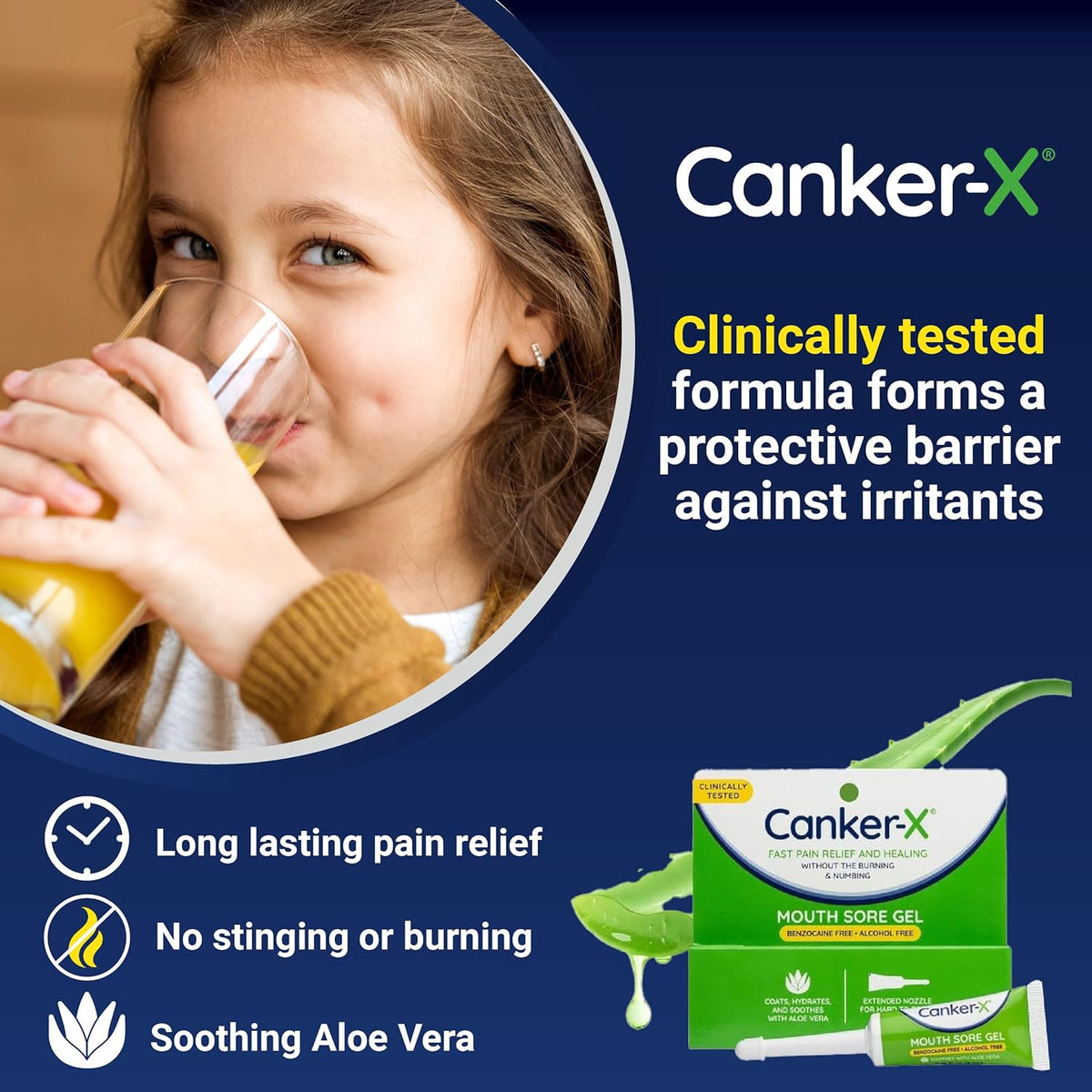 Canker-X Mouth Sore Gel, Fast Pain Relief, Benzocaine-Free, 0.28 Fl Oz | Heals Canker Sores, Cheek Bites & Oral Abrasions, Alcohol-Free, Adults & Kids 6+ Years