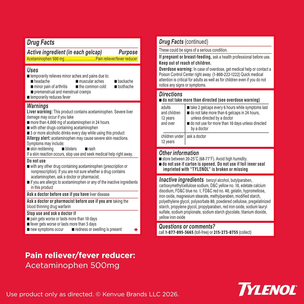 Tylenol Extra Strength Rapid Release Gels, 500 mg Acetaminophen, 100 Ct