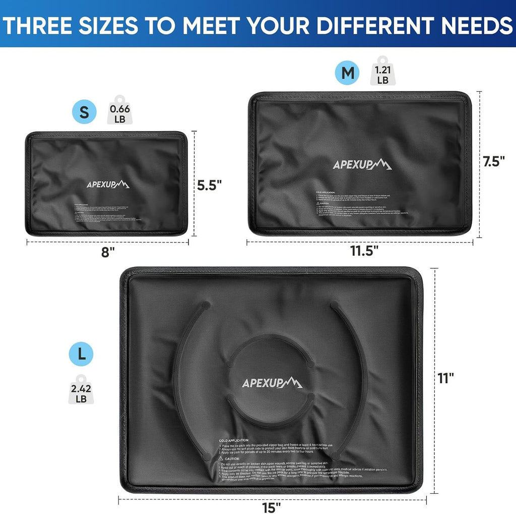 APEXUP Gel Ice Packs for Injuries Reusable, Flexible Double Sided Cold Packs for Injuries, Ice Pack for Knee, Shoulder, Back, Hip, Leg, Arm (Black, 11.5"x7.5", 1PK)