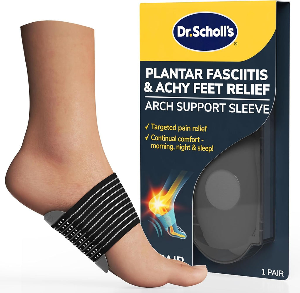 Dr. Scholl's® Plantar Fasciitis & Achy Feet Relief Arch Support Sleeve, Cushioned Arch Supports, Compression Band, Foam Pad Insert, Non Slip Sole, All-Day Wear, Morning to Night, Unisex 1 Pair