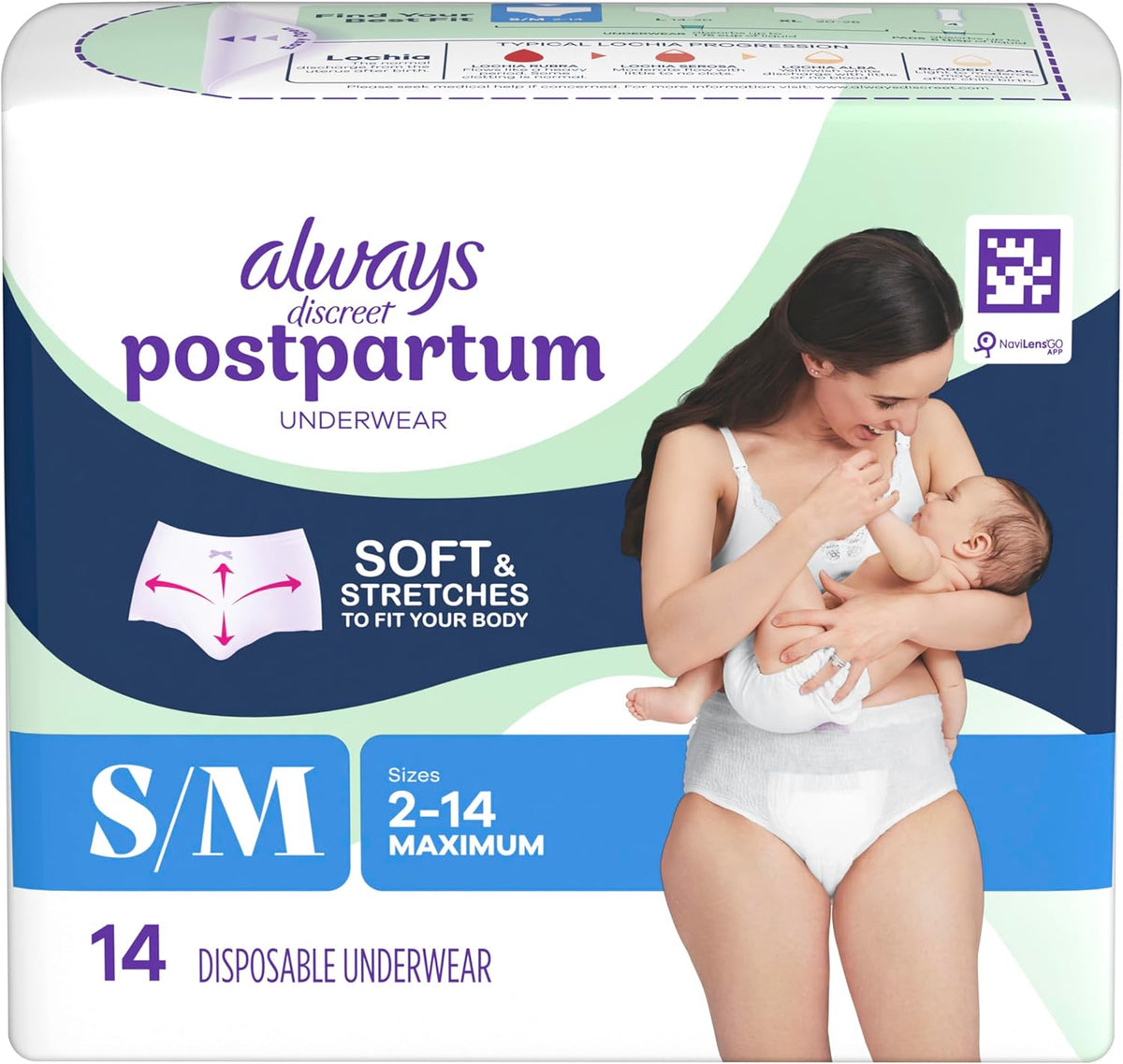 Always Discreet Postpartum and Adult Incontinence Underwear for Women, Small/Medium, Maximum Protection, 14 Count