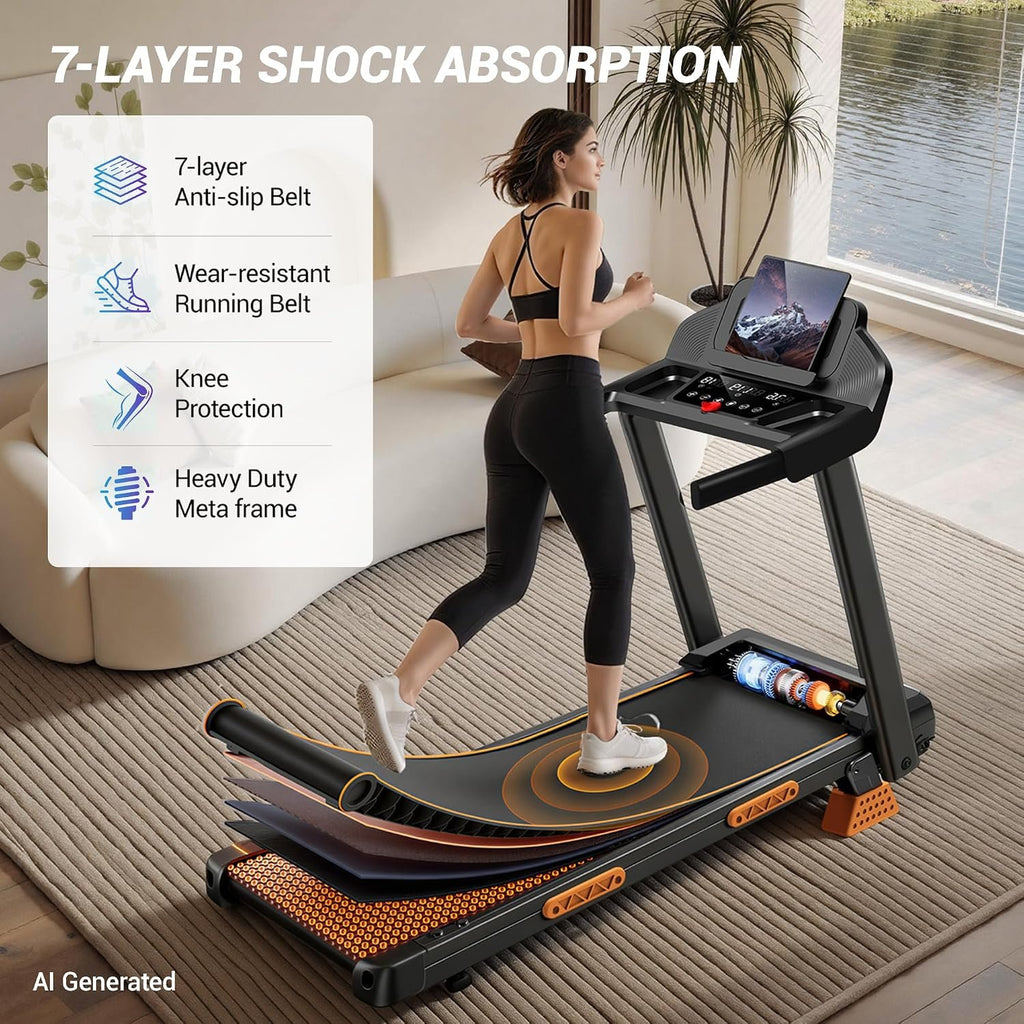 CURSOR FITNESS 16% Incline Treadmills for Home Small with 3 LED Displays | 400LBS Capacity Foldable Walking Pad Treadmill with Low Noise 3.0HP Motor, Portable Treadmill 0.6-7.0MPH