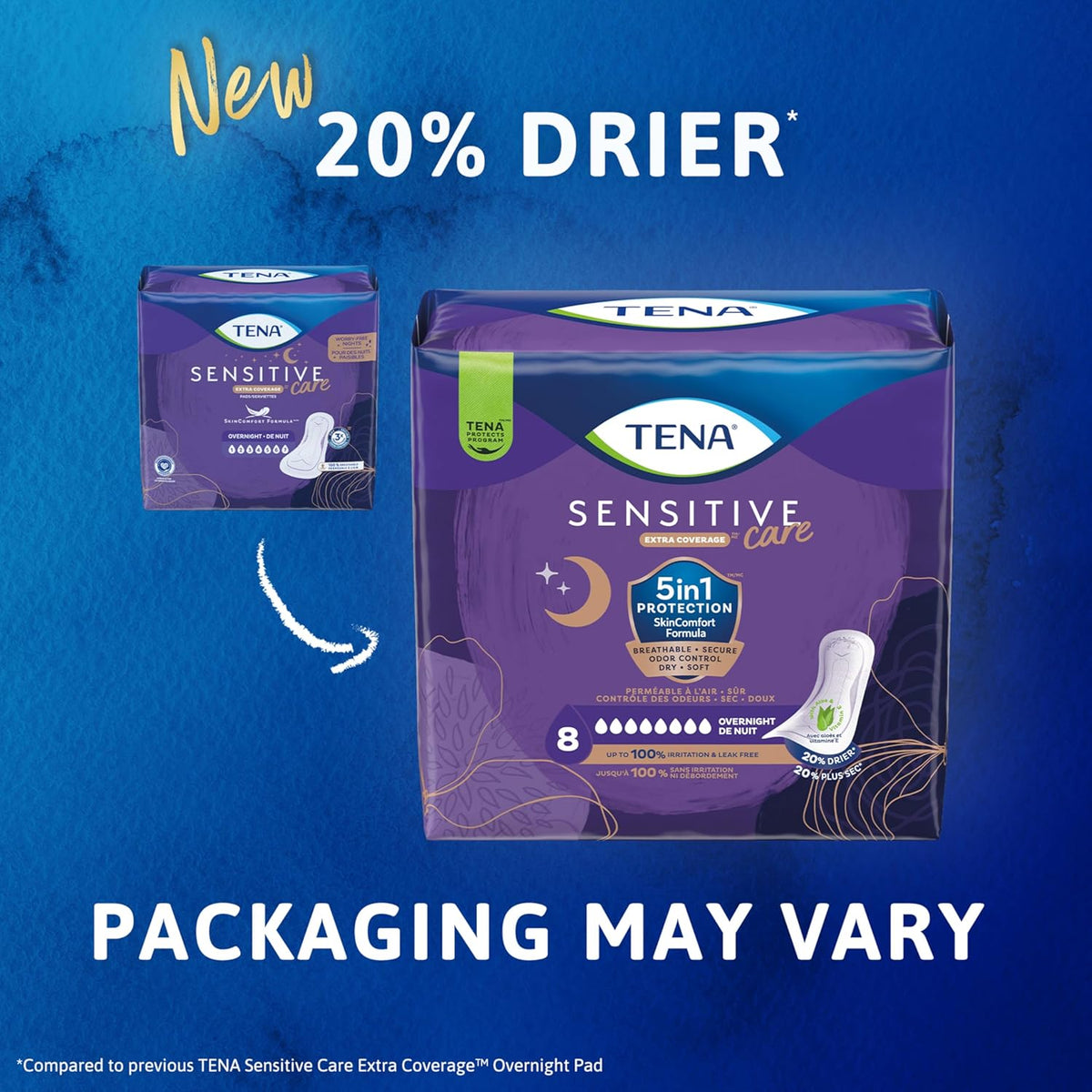 TENA Sensitive Care Incontinence Pads, Bladder Control & Postpartum for Women, Overnight Absorbency, Extra Coverage - 90 Count