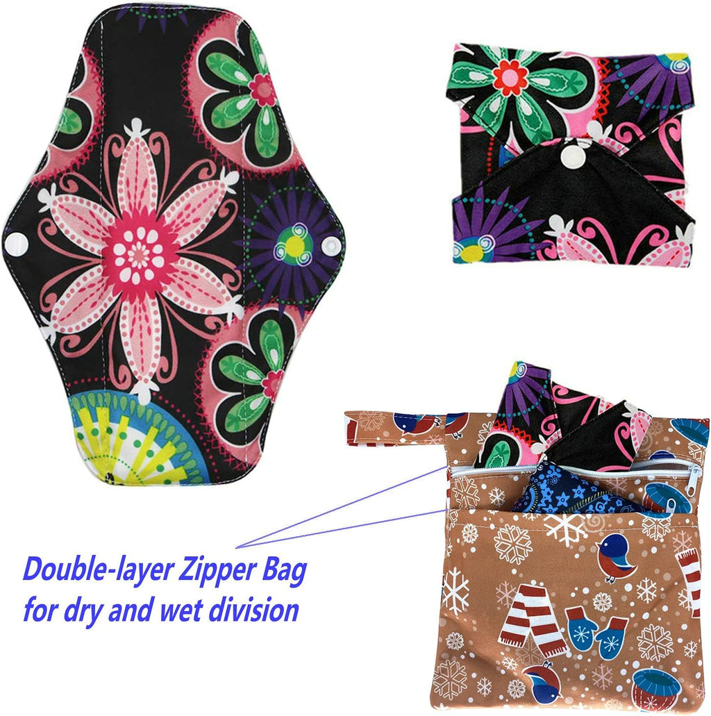 10 Pcs Reusable Sanitary Pads for Women Sanitary Pads for Day and Medium Flow, Washable Bamboo Cloth (26 x 18 cm)