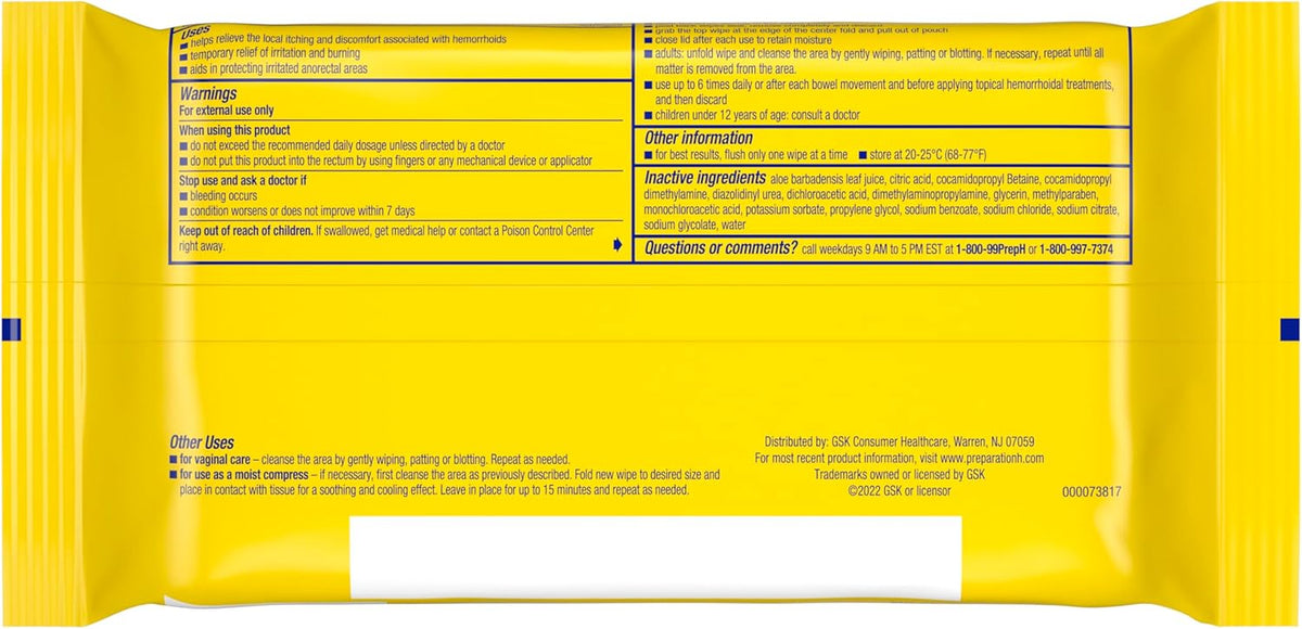 Preparation H Hemorrhoid Flushable Wipes with Witch Hazel for Skin Irritation Relief - 48 Count (Pack of 4)