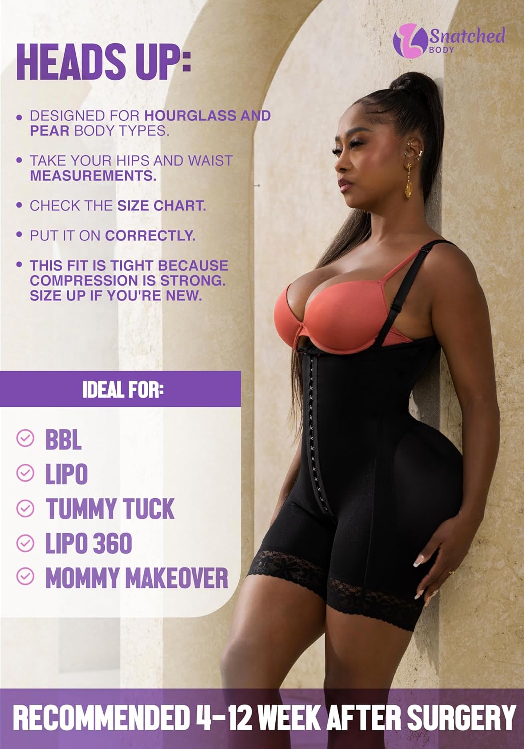 Snatched Body Post Surgery Tummy Control Shapewear Bodysuit | Stage 2 Faja Short Leg | Fajas Colombianas for Post-Op BBL