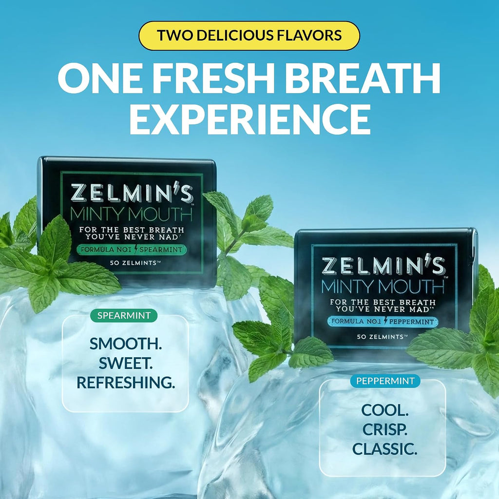 Zelmin's Breath Mints – Parsley Seed Oil Capsules, Peppermint 5 Pack | Dual Action Halitosis & Bad Breath Treatment - Garlic, Onion & Coffee Breath - Helps Dry Mouth - Keto, Gluten-Free, 250 Ct