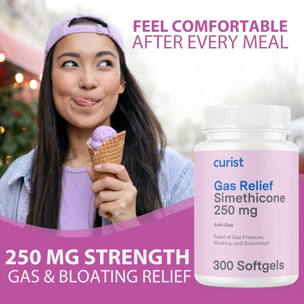 Curist Simethicone 250 mg Softgels (300 Count) Gas, Bloat, Digestive Relief