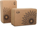 U&M Cork Yoga Blocks 2 Pack Set,Natural Cork High Density 9"x6"x4" Yoga Blocks Odor-Resistant Non-Slip for Yoga, General Fitness, Pilates, Stretching and Toning