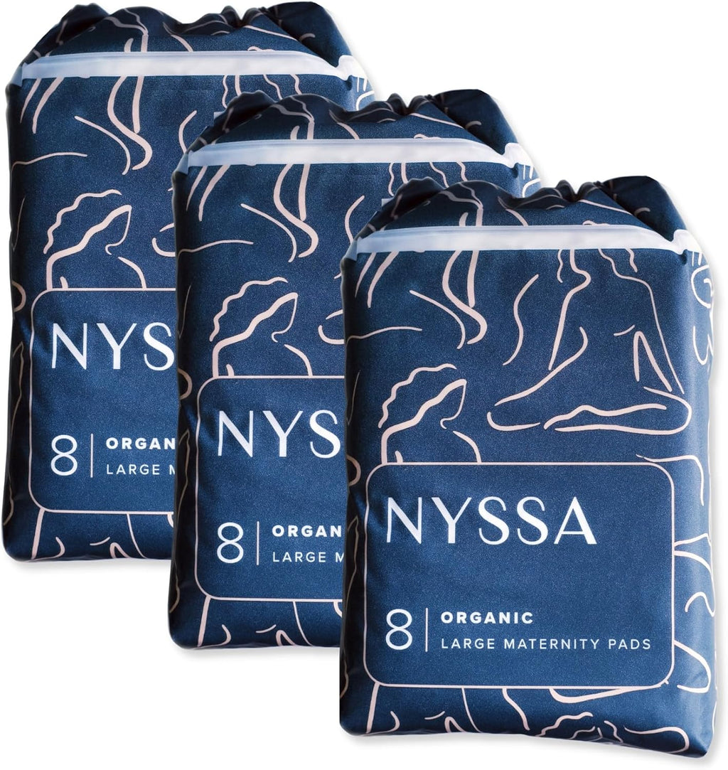 Nyssa Postpartum Pads – Ultra-Absorbent Organic Cotton, 16” Long, Extra-Wide | 32× More Absorbent | Gentle for Sensitive Skin (3 Pack, 24 Pads Total)