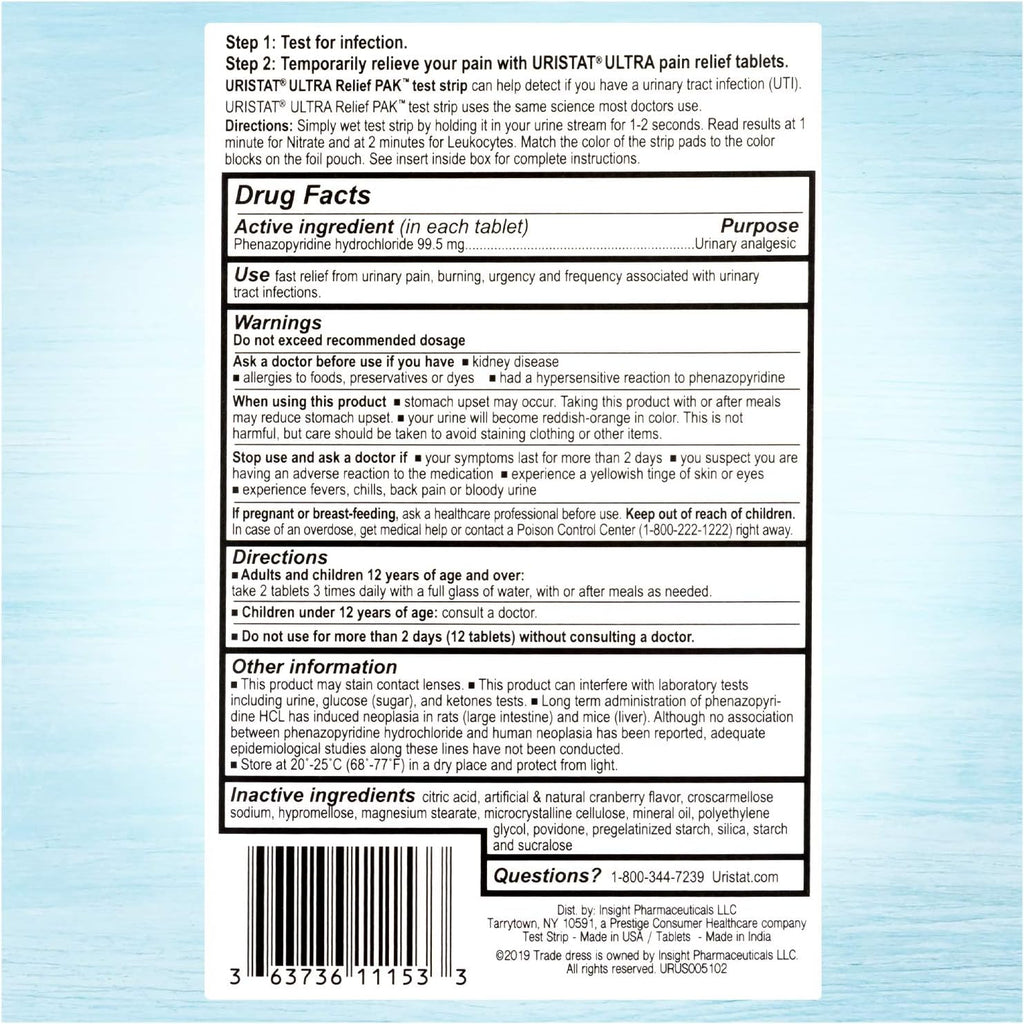Uristat Ultra Strength Urinary Tract Infection Treatments & Test Relief Kit