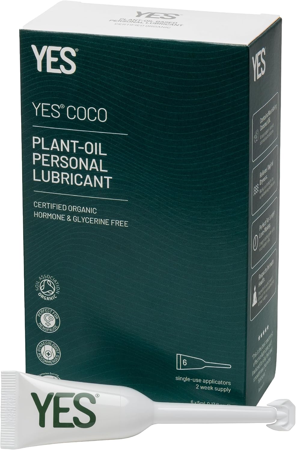 YES Coconut Oil Based Personal Lubricant, Nourishing & Long Lasting for Vaginal Dryness, Certified Organic, Natural Alternative to Silicone Lubricants (6 Applicators)