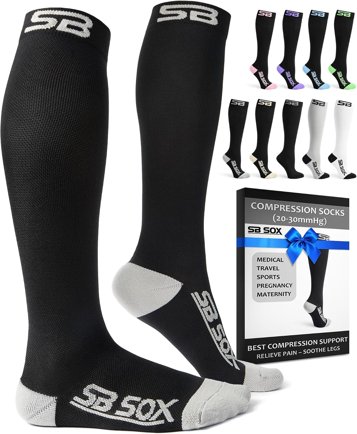 SB SOX Compression Socks for Men & Women (20-30mmHg) | Best Quality Compression Socks for Flying, Medical, Sports, Wide Calf Fit, Pregnancy, and Daily Wear. Trusted since 2016.