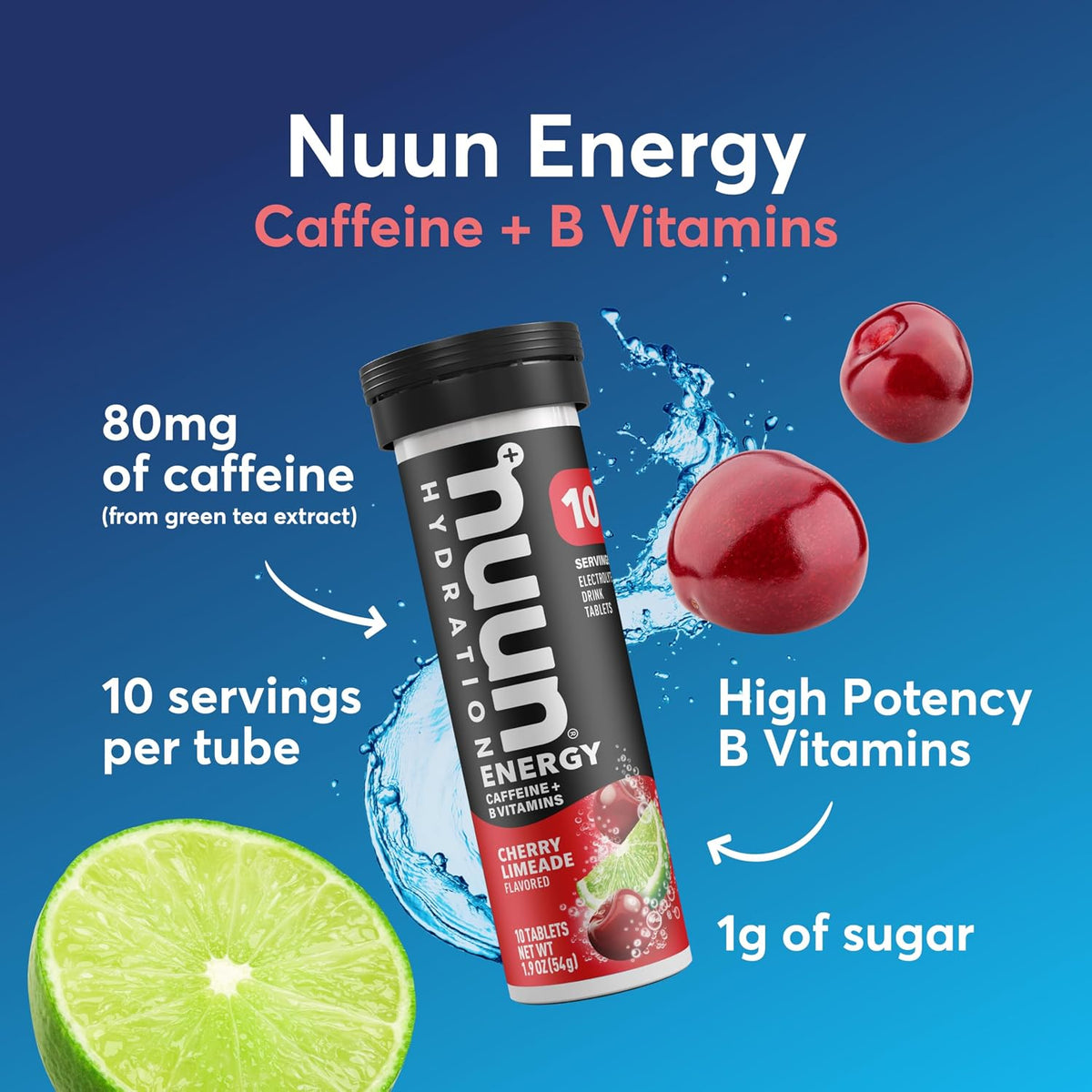 Nuun Energy Caffeine + B Vitamins Mixed Flavors, GF & Vegan, 6 Pack | 60 Servings with Caffeine from Green Tea Extract, Magnesium & 4 Other Electrolytes, Gluten Free, Vegan