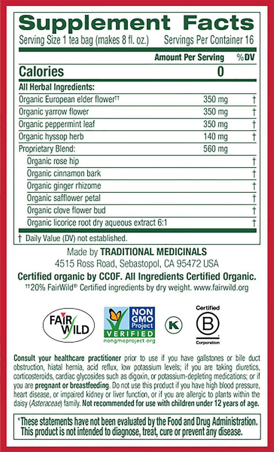 Traditional Medicinals Organic Herbal Cold Care Elderflower Spice Herbal Tea, Warm & Comforting Seasonal Wellness, 48 Tea Bags Total (Pack of 3)
