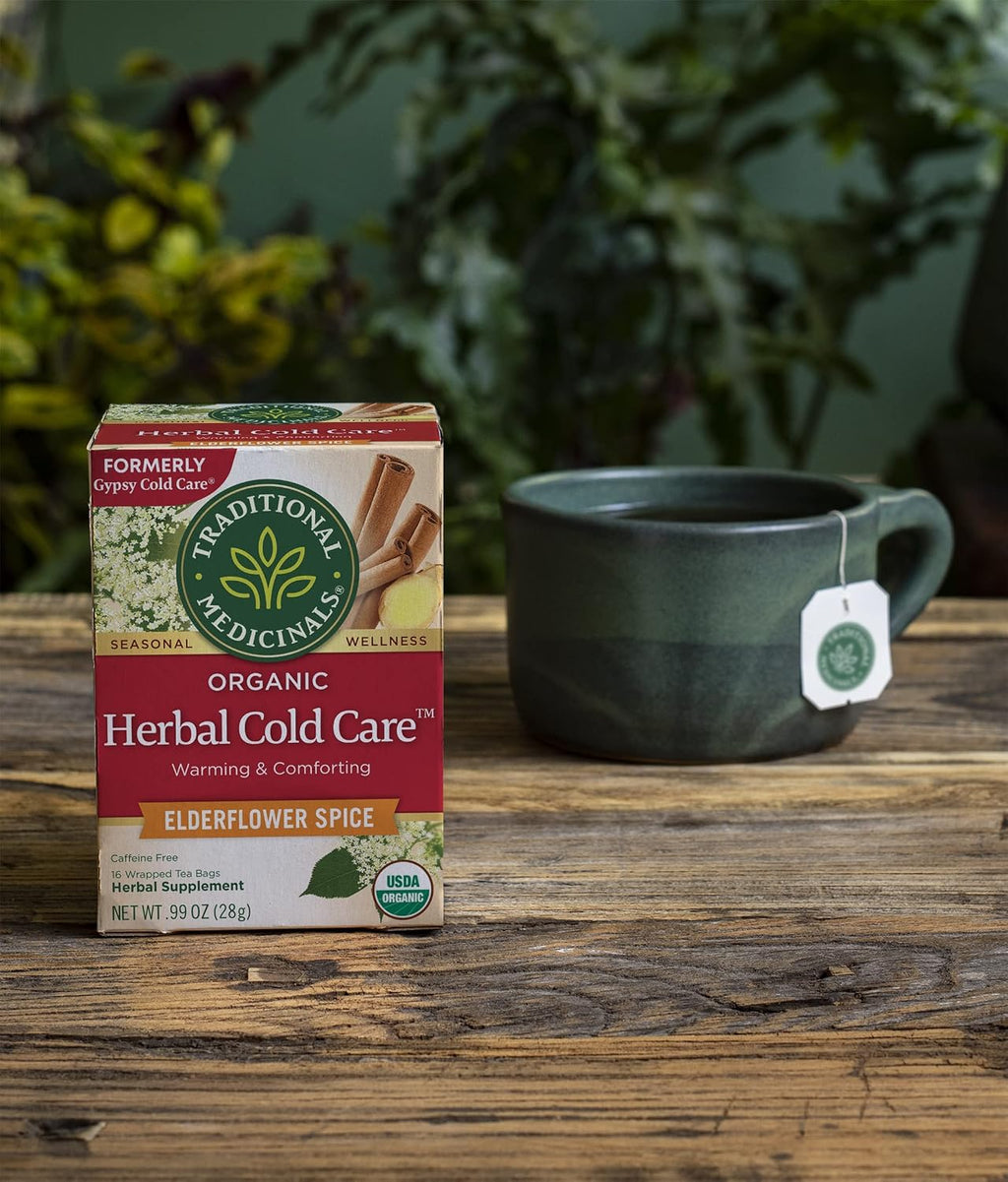 Traditional Medicinals Organic Herbal Cold Care Elderflower Spice Herbal Tea, Warm & Comforting Seasonal Wellness, 48 Tea Bags Total (Pack of 3)