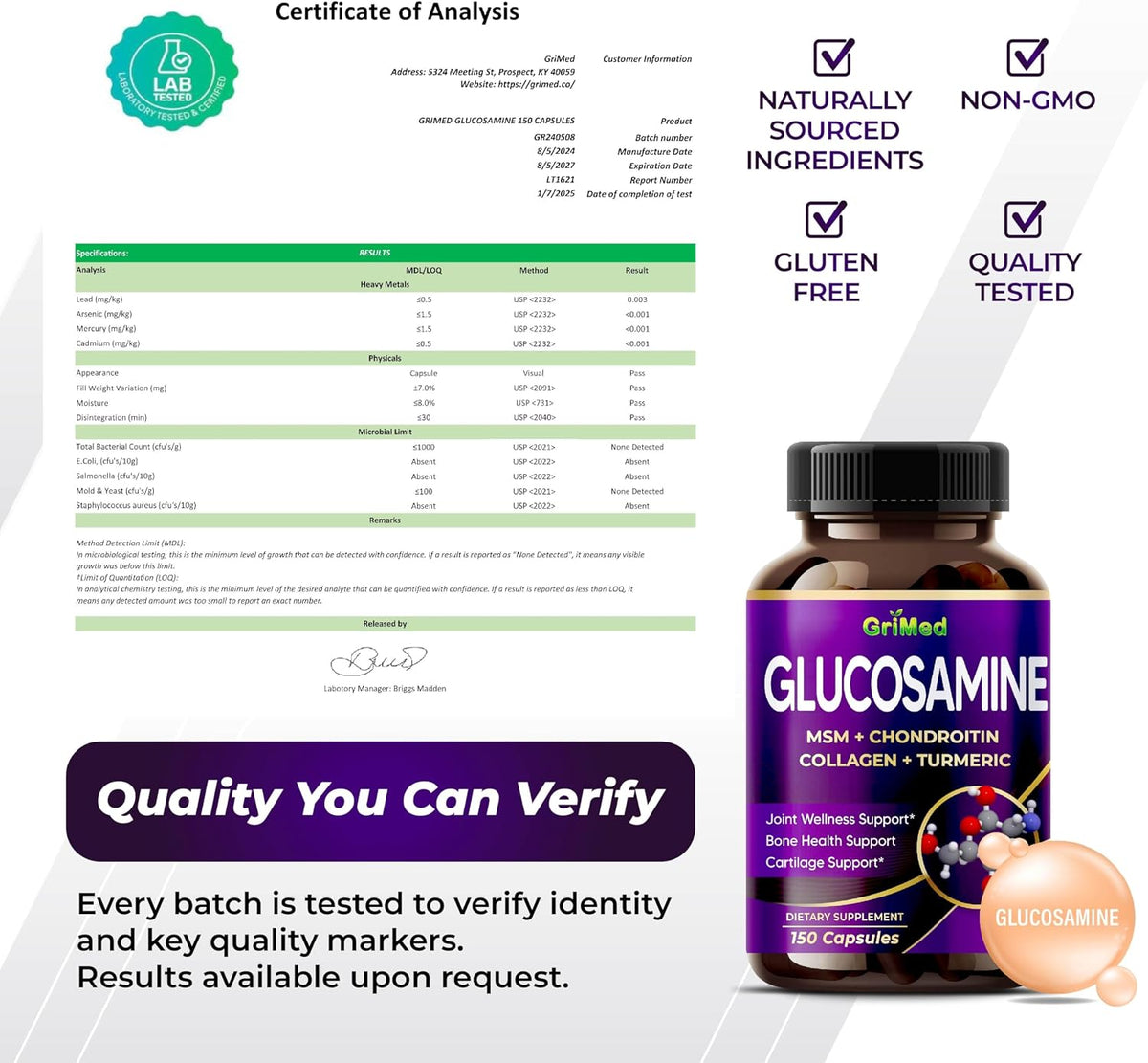 GriMed Glucosamine Complex 8-in-1 with MSM & Chondroitin, 150 Capsules