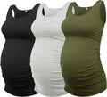 AMPOSH Women's Maternity Tank Top 3 Pack Ruched Side Sleeveless Pregnancy Basic Shirt