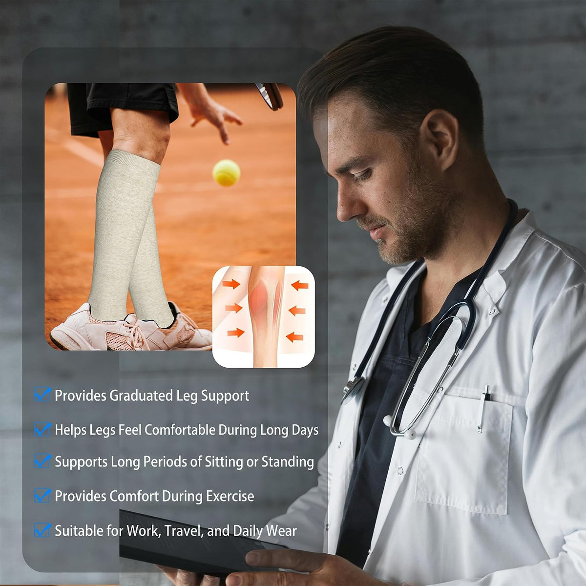 LEVSOX Cotton Compression Socks for Women&Men 20-30mmHg Knee High Cute Support Sock for Nurses Pregnancy Travel