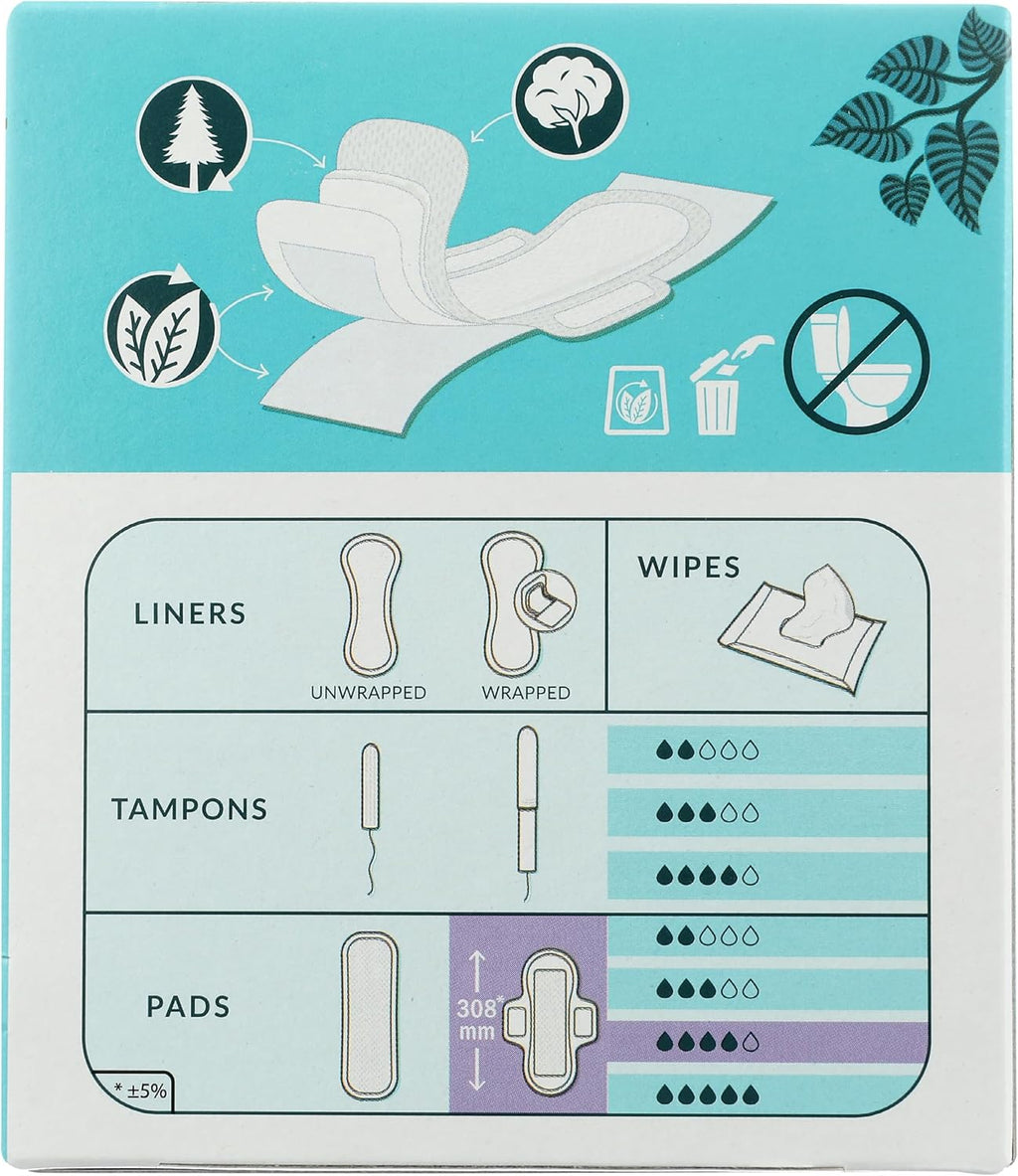 Natracare - Long Pads with Wings - Ultra Regular - Natural Product - Ideal for Intense Flows - Padded Layer - Soft and Comfortable - Suitable for Vegans - 10 Units