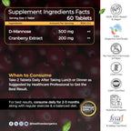 HEALTH VEDA ORGANICS PRIVATE LIMITED D-Mannose 500 mg + Cranberry Extract 200 mg | 60 Veg Tablets I Supports Kidney Health & Urinary Tract Infection