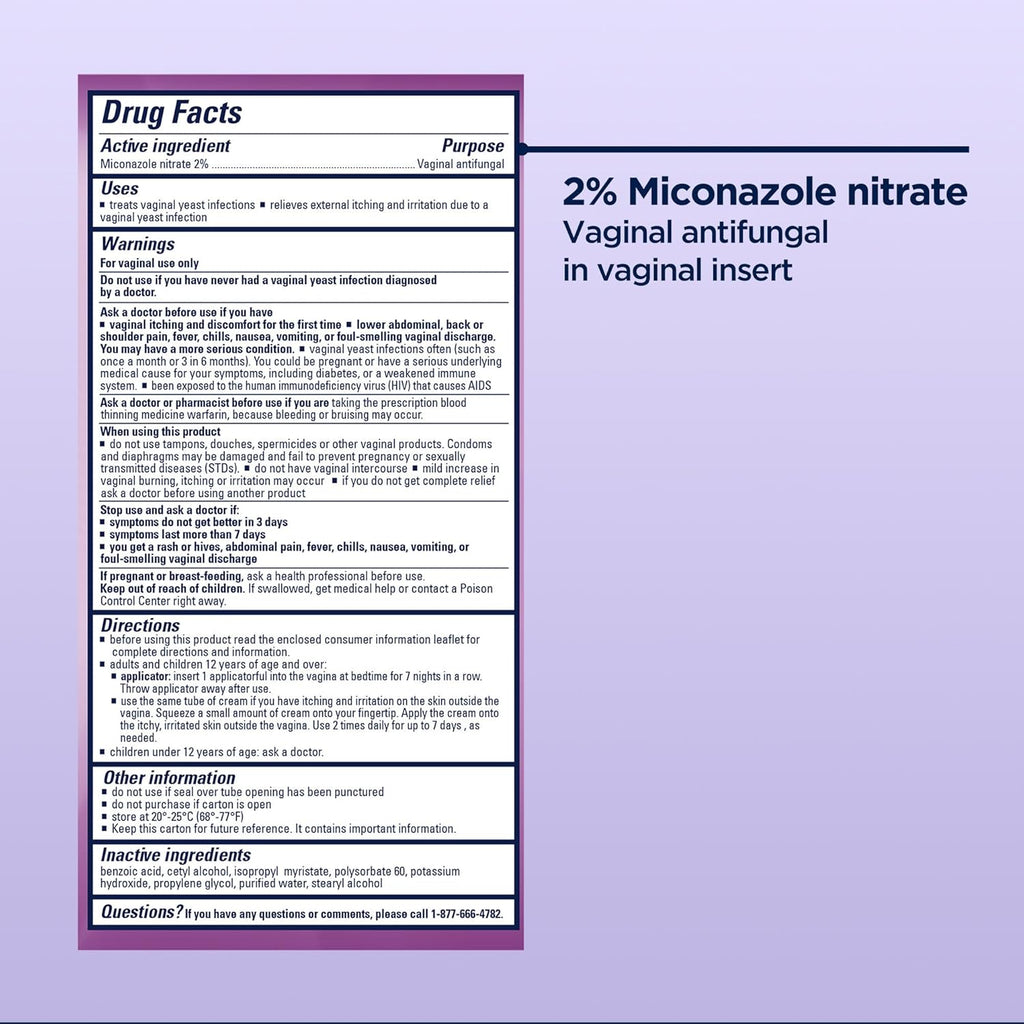 Monistat 7-Day Yeast Infection Treatment for Women, Miconazole Cream (45g Tube) & 7 Applicators, for Relief of Mild Vaginal Itching