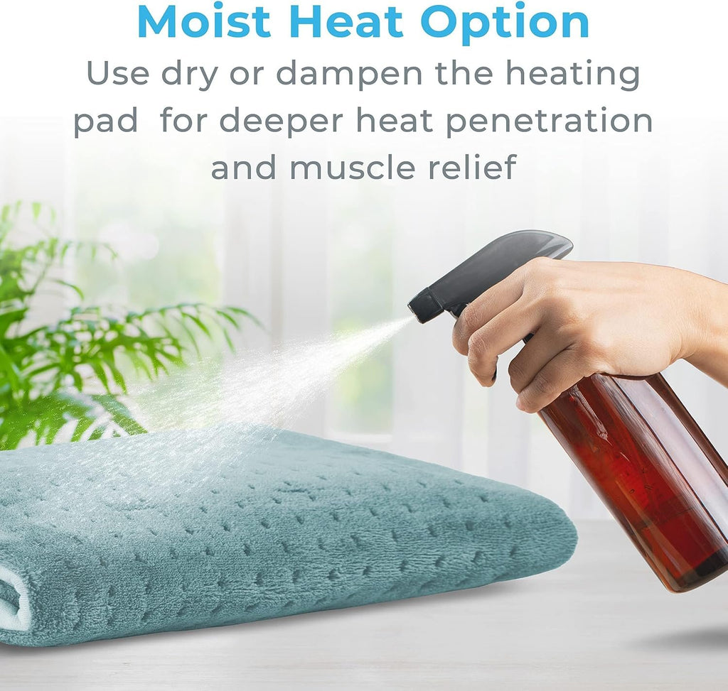 Pure Enrichment PureRelief Ultra-Wide Microplush Heating Pad - 20” x 24” XXL Size & 6 Heat Settings for Temporary Neck, Shoulder & Back Pain Relief - Moist Heat Option & Machine Washable (Sea Glass)