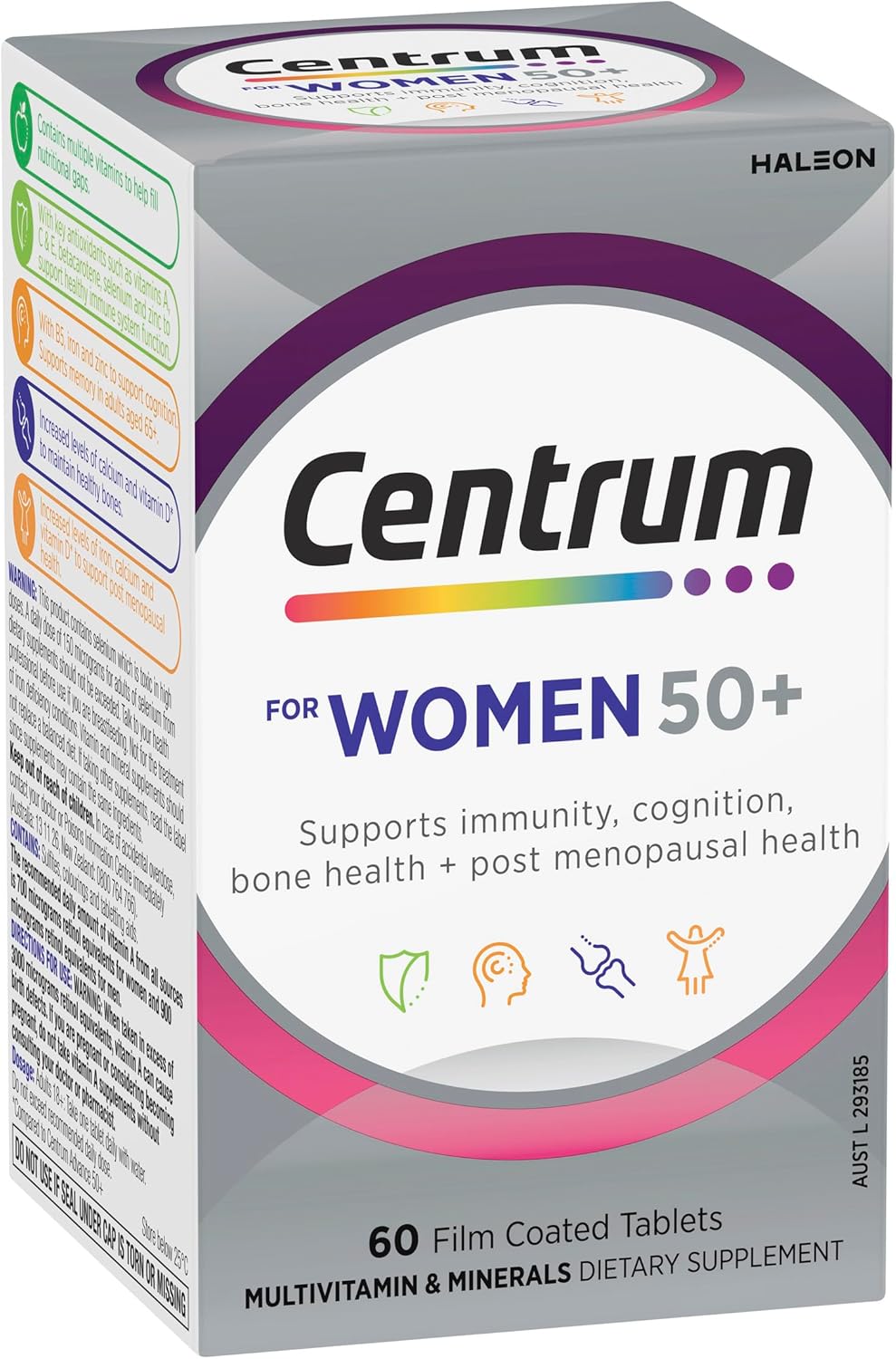 Centrum Women 50+, Multi Vitamin & Minerals Supplement, 60 Tablets | Supports Immunity, Cognition, Bone Health + Post Menopausal Health