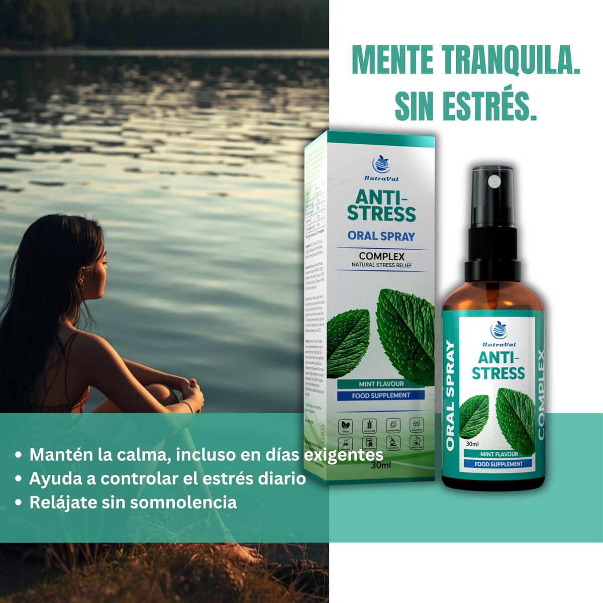 Anti-Stress Oral Spray with Ashwagandha, Rhodiola Rosea, Reishi and Schisandra China – Food Supplement with Adaptogens, with MCT Oil, Mint Flavor, 30 ml