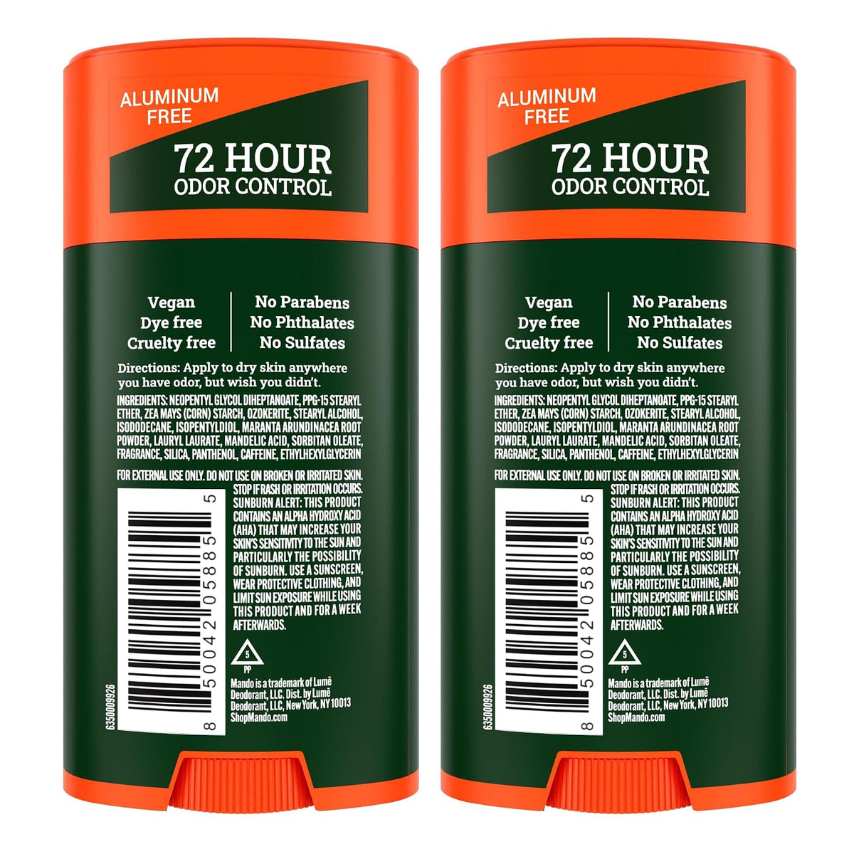 Mando Whole Body Deodorant For Men - Solid Stick - 2.6 oz, 2 pk - Woods | 72 Hour Odor Control with Mandelic Acid. Use on underarms, chest, feet & below the best. Aluminum Free & Baking Soda Free