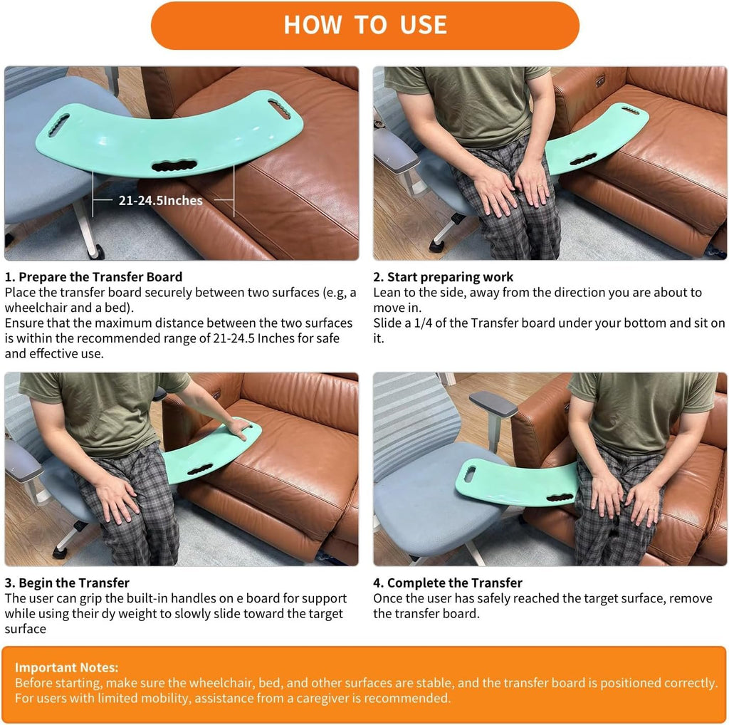 Transfer Board and Slide Board for transferring, Sliding Board Transfer to Wheelchair ，Patient Transfer ，Transfer Boards from Wheelchair to Car, Toilet, Tub, Slide Sheet, （Patented Product）