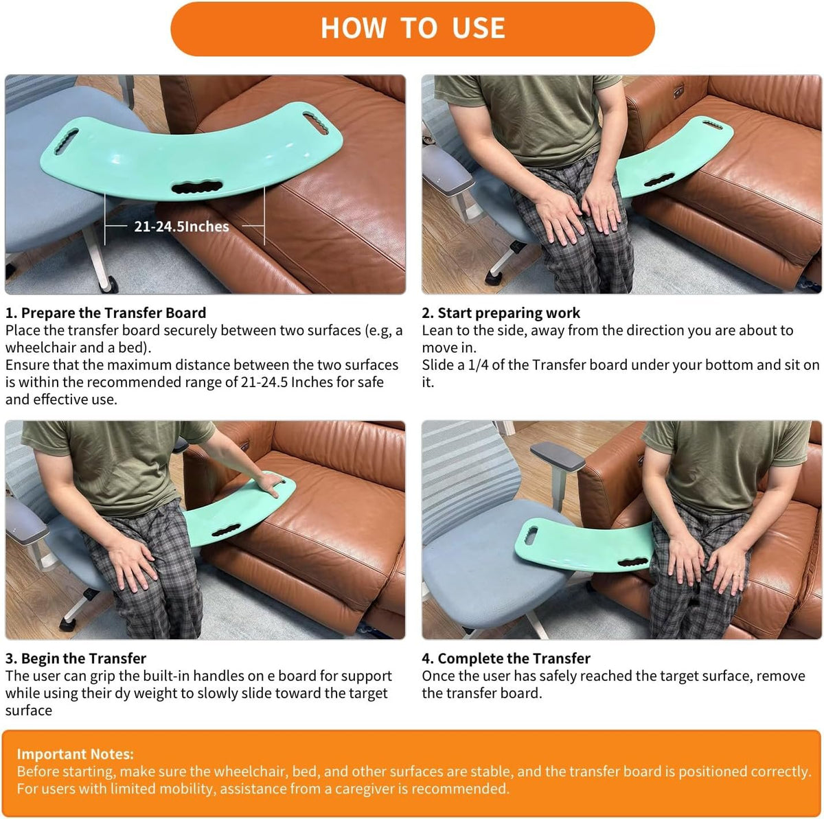 Transfer Board and Slide Board for transferring, Sliding Board Transfer to Wheelchair ，Patient Transfer ，Transfer Boards from Wheelchair to Car, Toilet, Tub, Slide Sheet, （Patented Product）