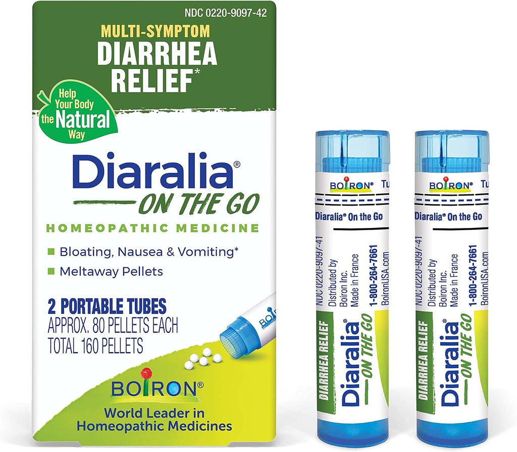 Boiron Diaralia On The Go Travel Essential for Diarrhea Relief, Gas, Bloating, Intestinal Pain, and Traveler's Diarrhea - 2 Count (160 Pellets)