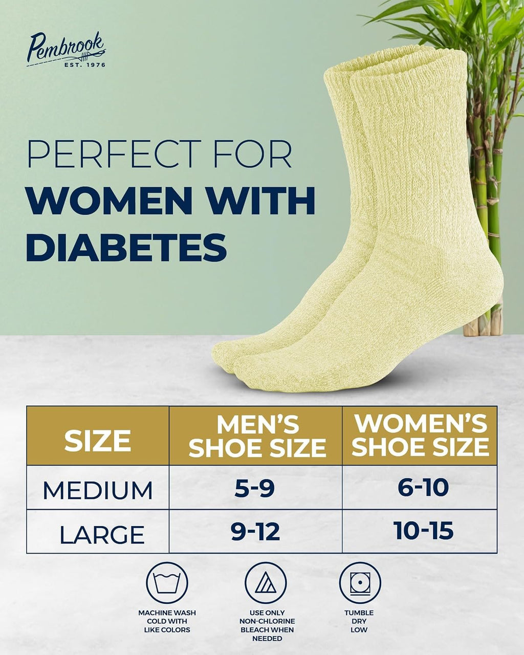 Pembrook® Diabetic Socks for Women 6 Pairs Bamboo Viscose Non-Binding Neuropathy Moisture-Wicking Circulation Support