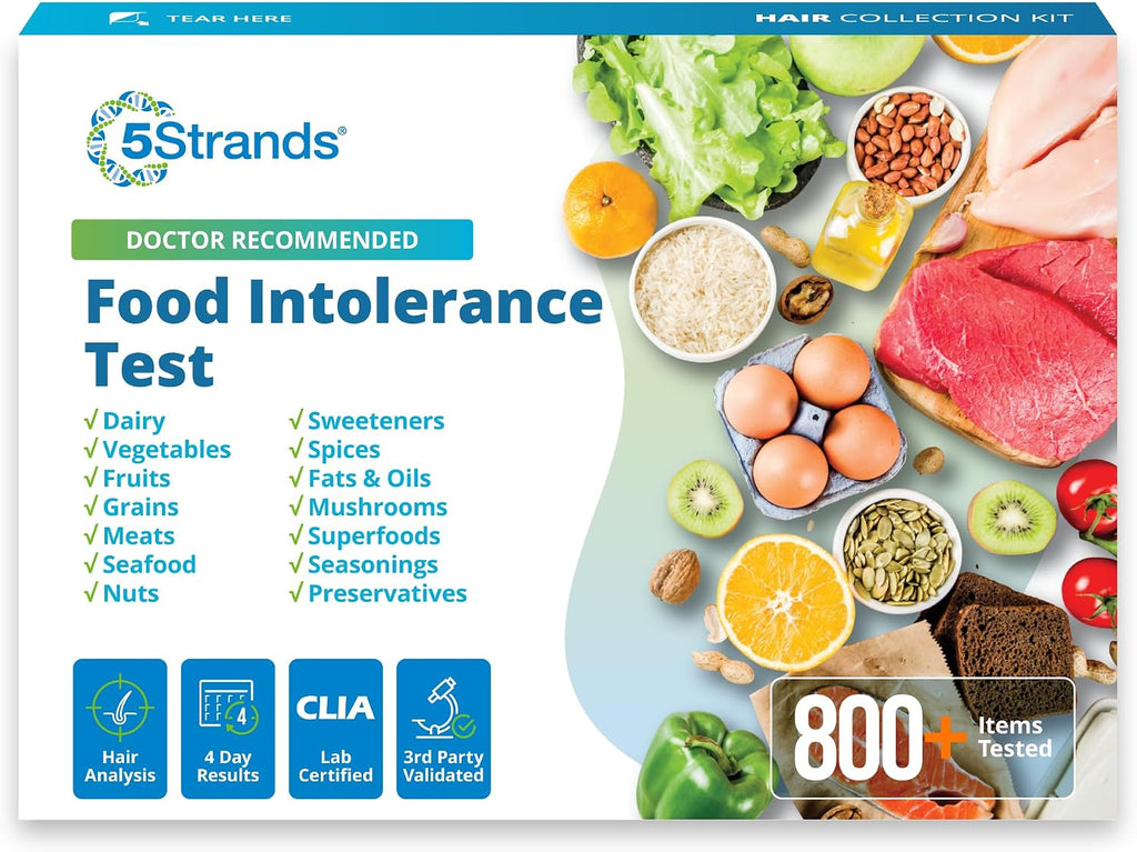 5Strands Food Intolerance Test, Accurate Hair Analysis, 800 Items Tested, at Home Food Sensitivity Test Kit for Adults & Kids, Gut Health Test, Results in 4 Days
