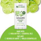 Schmidt's Aluminum-Free Vegan Deodorant Bergamot & Lime for Women and Men, with 24 Hour Odor Protection, Natural Ingredients, Cruelty-Free, 2.65 oz
