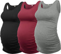 AMPOSH Women's Maternity Tank Top 3 Pack Ruched Side Sleeveless Pregnancy Basic Shirt