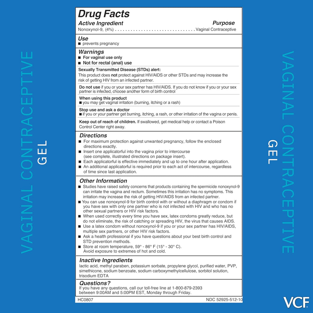 VCF Vaginal Contraceptive Gel, 1 Pack of 10 Pre-Filled Applicators