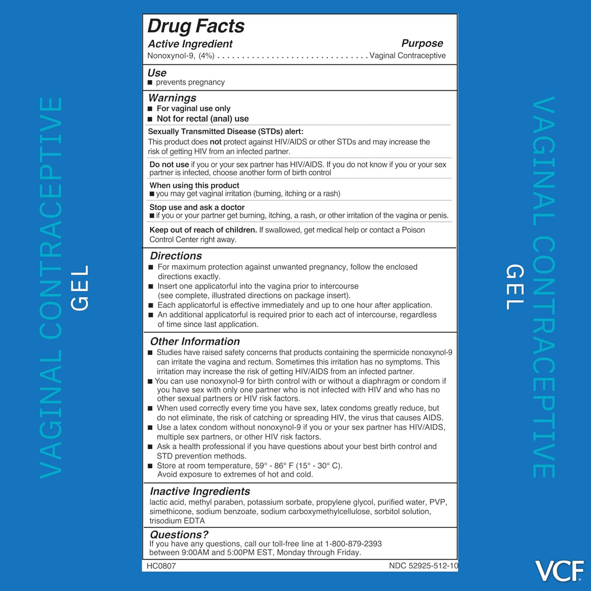 VCF Vaginal Contraceptive Gel, 1 Pack of 10 Pre-Filled Applicators
