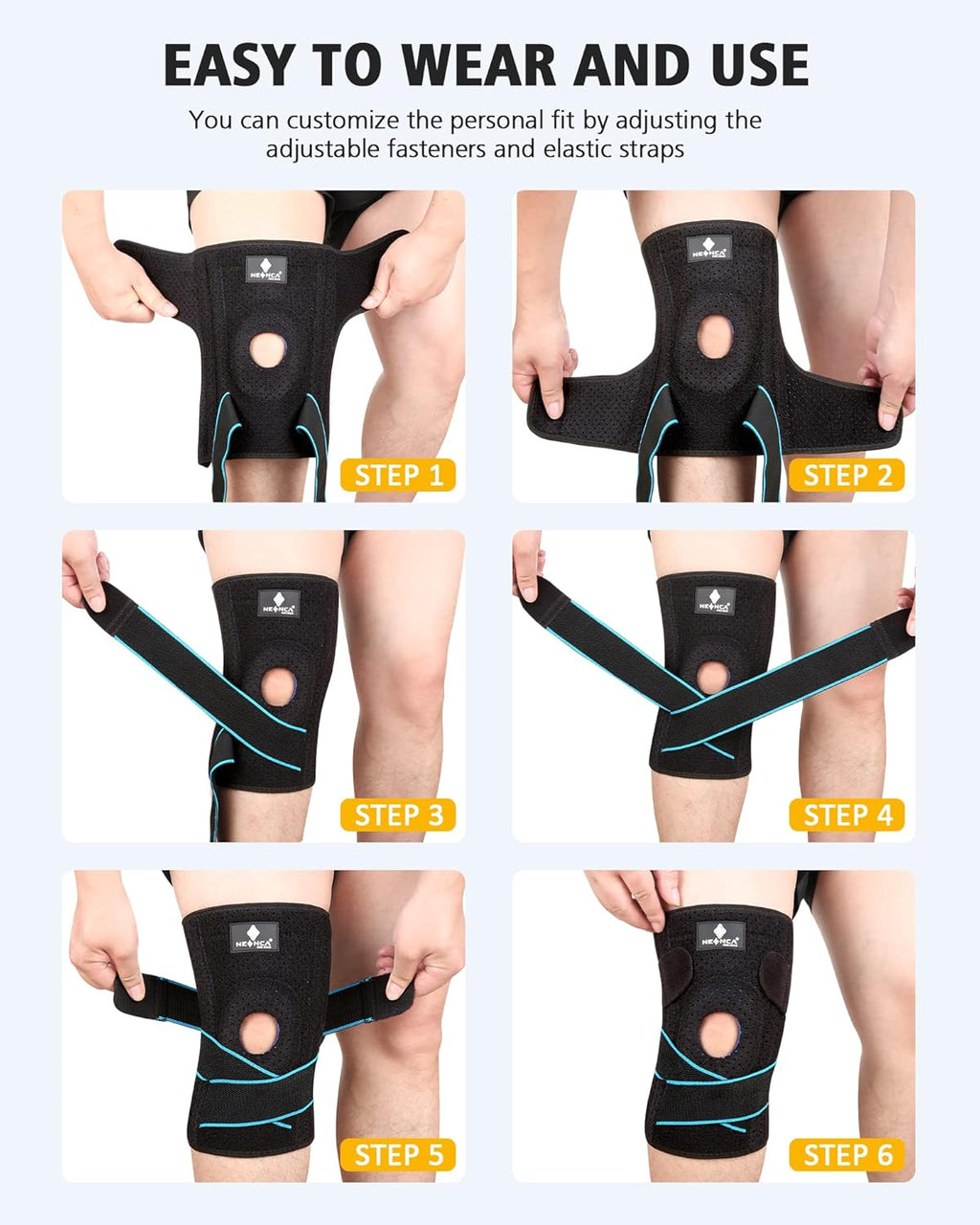 NEENCA Knee Brace for Knee Pain, Adjustable Knee Support with Patella Gel Pad & Side Spring Stabilizers, Knee Wrap for Arthritis, Meniscus Tear, ACL, Knee Pain Relief, Runner, Sport