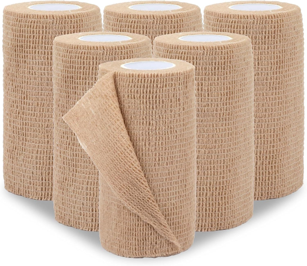 Self Adhesive Bandage Wrap 4 in, Elastic Vet Wrap, Athletic Sports Wraps | 6 Pcs 4 in × 5 yd, Stretch and Cohesive, Breathable and Soft, Tear Easily, Help Prevent Sprains, for Human Dog and Horse
