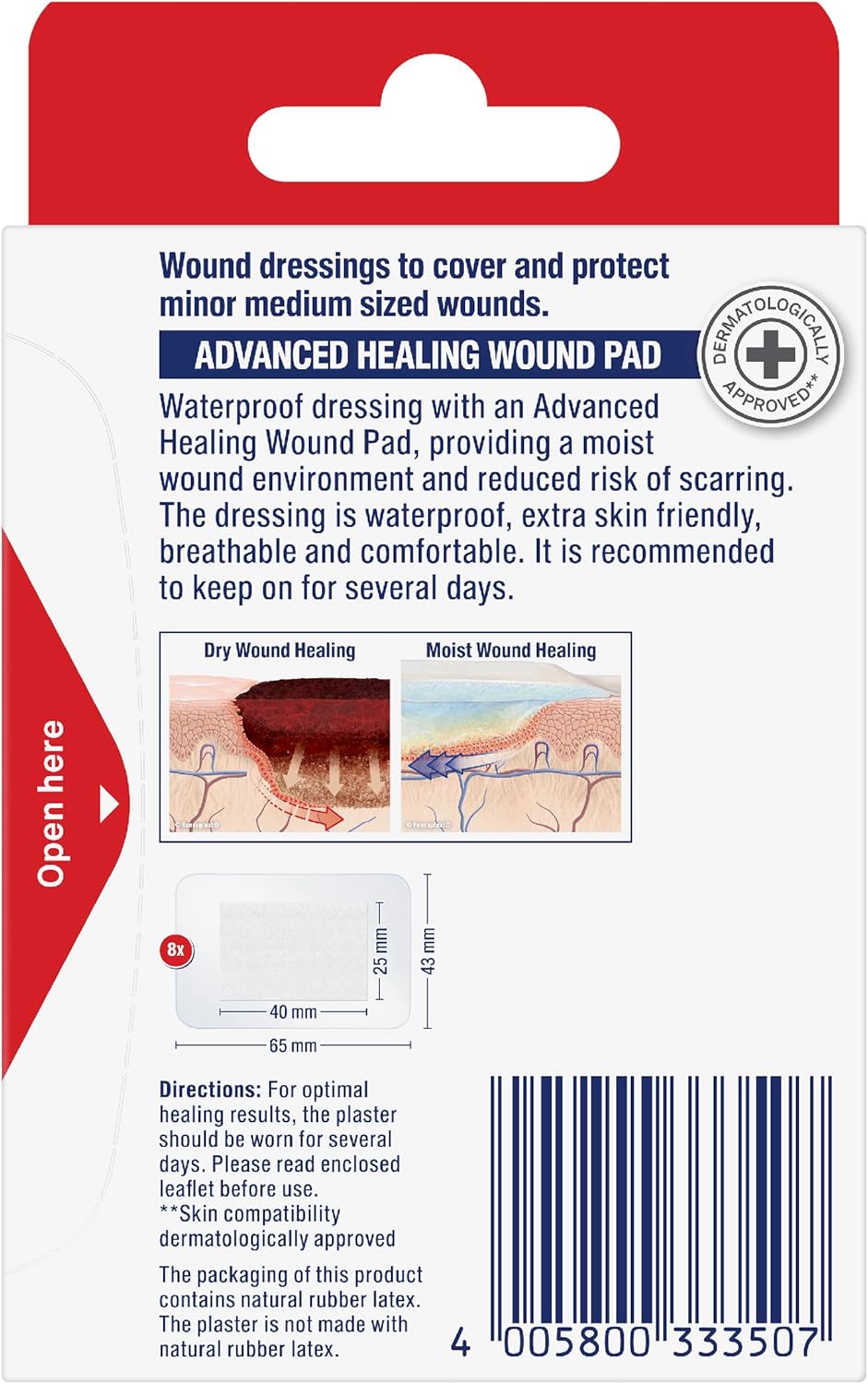 Elastoplast Waterproof XL Fast Healing Wound Dressings 6.5cm x 4.3cm (8 Pack) | Reduces Risk of Scarring | Extra Strong Adhesion | Waterproof Plaster | Protects Wounds from Dirt & Bacteria