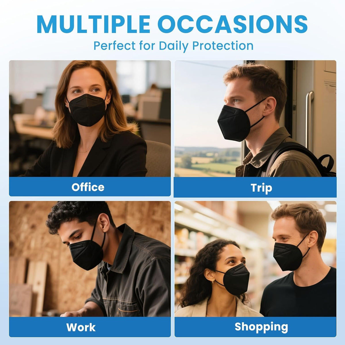 akgk KN95 Face Mask 50 PCS, Breathable Protection Masks, 5-Ply KN95 Black Masks, Cup Dust Safety Masks