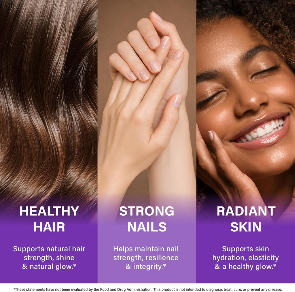 Biotin, Collagen, Hyaluronic Acid & Keratin - Hair Growth Support - 60 Caps | Hair, Skin & Nails Vitamins - Clinically Tested Supplement for Men & Women - 25000mcg Vitamins B1, B2, B3, B6 & B7