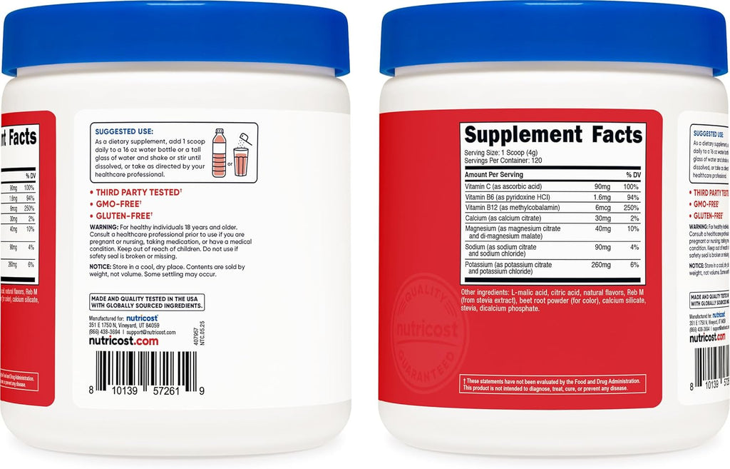 Nutricost Electrolyte Complex Powder (120 Servings, Fruit Punch) | Hydration Supplement Drink Mix with Vitamins and Minerals