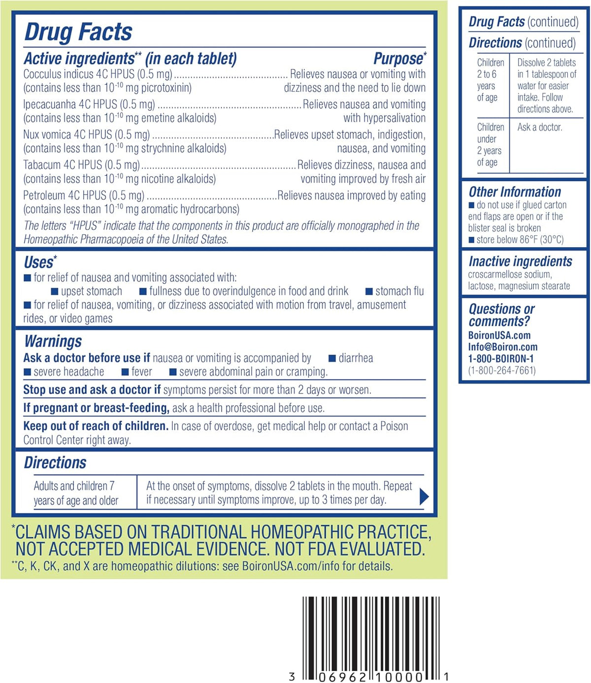 Boiron NauseaCalm Relief for Upset Stomach, Nausea, and Vomiting Due to Stomach Flu, Overindulgence, or Motion Sickness - Non-Drowsy - 120 Count (2 Pack of 60)