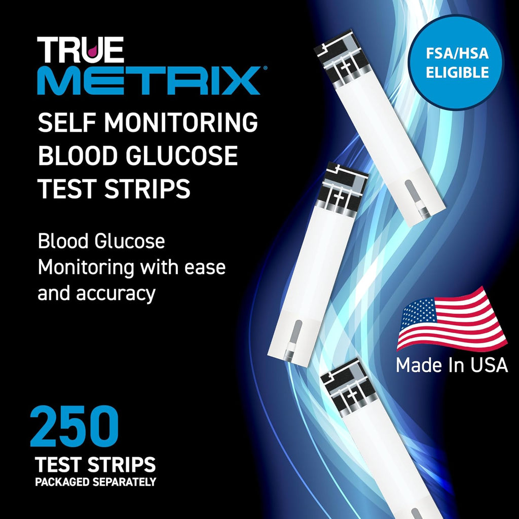 TRUE METRIX Self Monitoring Blood Glucose Test Strips, 250 Count (5 x 50) | Blood Glucose Test Strips Compatible with TRUE METRIX Self Monitoring Blood Glucose Meters, Value Pack (5, 50-Count Boxes)